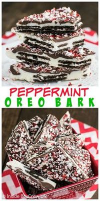 Peppermint Oreo Bark - chocolate, Oreo cookies, and peppermint bits layered together makes an easy dessert bark.