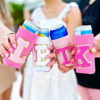 The perfect gift for a bachelorette or girls weekend! Choose from 1 or 2 patches. If 2 letters are chosen, they will be done smaller and sideways on koozie.