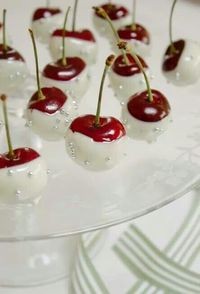 Glamorous goodies! #Cherries dipped in white chocolate with edible beads.