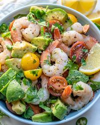 Eat this Lemony Shrimp + Avocado + Tomato Salad for a Clean, Protein Rich Salad! | Clean Food Crush