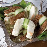 Benedictine Tea Sandwiches These horseshoe-shaped sandwiches wrapped with a cucumber are a fun variation on the everyday teatime staple.