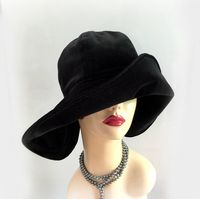 Floppy Brim Hat in Black Velvet - The Derby wide brim Cloche