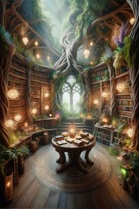 library, magical library, wizard, witch, harry potter inspired, fantasy, forest library, magical dreamlands, fairy tale, decor