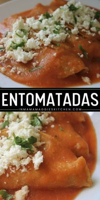 Treat yourself to Entomatadas, an easy Mexican dinner recipe perfect for simple dinner ideas! Fried tortillas dipped in red salsa and stuffed with queso fresco create a flavorful Mexican food recipe. Try this tasty dish tonight and delight in every bite!