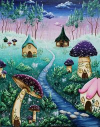 One of my newest paintings! This is a larger acrylic illustration on 11" x 14" x 0.5" canvas. Featuring a landscape forest scene of a fairy village with mushroom houses and other cottages made from flowers and leaves. Available on my site, links below! 

#painting #acrylicpainting #fantasyart #landscape #cottage #landscapescene #cuteart #nostalgicart #fairy #fairytail #cottagecore #whimsy #fairyaesthetic #decor #hippie #festival #fairyhouse #Mushroomart #mushrooms #art #flowers #nature