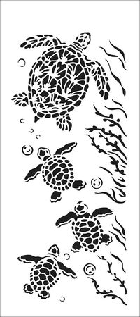 This Sea Turtle Family stencil is going to make some adorable slimline cards. This stencil is designed by Carmen Medlin for The Crafter's Workshop.  This stencil measures 4" x 9" and is the perfect size for a slimline card that fits into a #10 business envelope. This is a reusable stencil that can be used with your favorite inks, markers, embossing pastes, glitter pastes, texture pastes, paints, sprays, mica sprays, stencil butter, and other crafting mediums (sold separately) to achieve remarkab