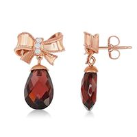 Enchanted Disney Snow White Pear-Shaped Briolette Garnet and 1/20 CT. T.W. Diamond Drop Earrings in 14K Rose Gold