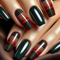 Embrace the holiday spirit with these stunning dark green and red plaid pattern nails! Perfect for winter festivities, these nails are not only chic but also easy to achieve at home. Add a touch of warmth and style to your winter wardrobe with this trendy nail art design.