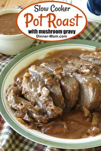 This slow cooker beef shoulder roast recipe with red wine mushroom sauce is special occasion fancy, weeknight dinner friendly, and freezable.