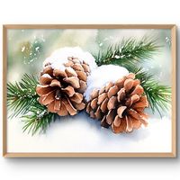 Pine Cone Art Print Evergreen Tree Watercolor Painting Woodland Wall Decor Pine Cone in Snow Poster - multiple sizes to choose from. Suitable for standard frames. 🎨To see more art prints, please visit my shop: https://agureevaartprints.etsy.com UNFRAMED. Matte or frames are not included, but it gives an example of how this Pine Cone art print can look framed. This Evergreen Tree branch print goes beautifully with several different types of frames. Each print is made to order by a professional p