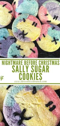 Nightmare Before Christmas Sally Sugar Cookies are a fun Halloween dessert recipe! These colored sugar cookies are made to look like patchwork from Sally's dress in the popular movie. A fun fandom recipe for movie night.