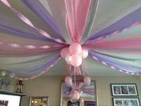 Cut plastic table clothes, crape paper streamers and balloons. Description from…