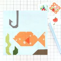 "Fishing Pond - Lake Fish Quilt Block PDF Pattern. What this pattern features: Pattern includes instructions and measurements for 6 inch, 12 inch, 18 inch, and 24 inch finished blocks and includes written instructions as well as colored graphics to guide you as you construct the block. All of my quilt patterns are made using traditional machine piecing....no paper piecing used or needed! GREAT NEWS!! Beginning 9/21/2020 all patterns will now include measurements and instructions for four finishe