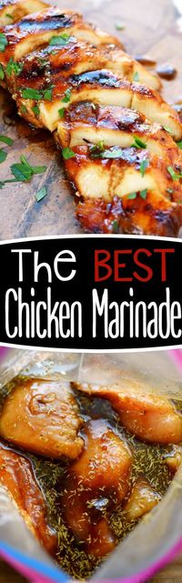 Look no further for the Best Chicken Marinade recipe ever! This easy chicken marinade recipe is going to quickly become your favorite go-to marinade! This marinade produces so much flavor and keeps the chicken incredibly moist and outrageously delicious - try it today!