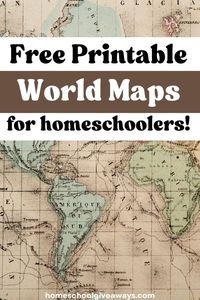 Help your kids learn about the world around them with these free printable world maps. Perfect for homeschool geography lessons, history lessons, or child lead interests. Use with unit studies or part of your history lessons.