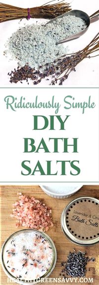 DIY bath salts are RIDICULOUSLY easy! Nothing more than mixing some epsom salts with a little essential oil, but the people you give it to will love it. #bathsalts #naturalliving #homemade gifts