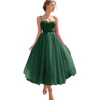 D191-Emerald Introducing Our Exquisite Handmade A-Line Tulle Dress, Designed To Make You Feel Like A Princess. The Dress Is Crafted With High-Quality Soft Tulle, Ensuring A Luxurious And Skin-Friendly Experience. It Features A Charming Sweetheart Neckline That Enhances Your Femininity, While The Delicate Ruched Empire Waist Adds A Touch Of Elegance. Perfect For Formal Evening Parties, This Dress Comes With Convenient Pockets, Allowing You To Keep Your Essentials Close At Hand. The Tea-Length Hem