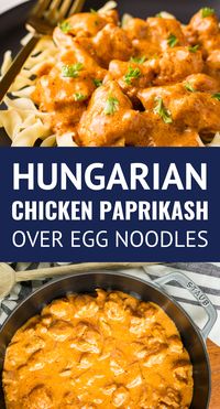 Easy Hungarian Chicken Paprikash -- an easy Hungarian chicken paprikash recipe using traditional Hungarian sweet paprika... Also known as Chicken Paprikas or Csirkepaprikás, this simple spicy & creamy chicken recipe served over broad egg noodles boasts big flavor! | easy chicken paprikash | chicken paprikash with egg noodles #chickenpaprikash #hungarian #hungarianfood #hungarianrecipes #easyrecipe #chickenrecipes #chickendinner #comfortfood #easychickenrecipes #eggnoodles #paprikash