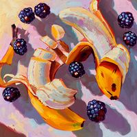 Bananas and blackberries - Oil painting print - AlaiGanuza