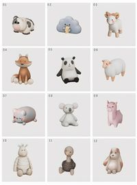 miilkymoon’s finds on Tumblr: Plushie collection they’re sooooo cute! all my faves! 01. cow plushie / 02. little cloud / 03. baby ram 04. fox plush /...