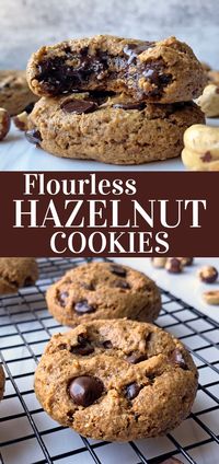 These Flourless Hazelnut Cookies are seriously amazing. They are thick with a gooey center and taste incredible. In addition, they are easy to make, use less than 10 ingredients, and can be finished in under 20 minutes. This recipe is gluten free, Paleo and Keto friendly. #hazelnutrecipes #cookierecipes #flourless