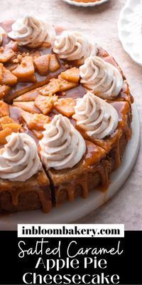 This is the best apple pie cheesecake! It is a spiced, creamy cheesecake over a cinnamon graham cracker crust, topped with apple pie filling, salted caramel sauce and a crunchy crumb topping. It's the ultimate fall indulgence you should absolutely indulge in this season!