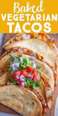 These delicious Baked Vegetarian Tacos are made with fresh summer veggies and baked to crispy perfection in the oven! They're easy to make and can be assembled ahead of time so they are great for meal prep and freezer friendly! #vegetariantacos #bakedtacos #crispytacos #vegetariandinner #healthyrecipe