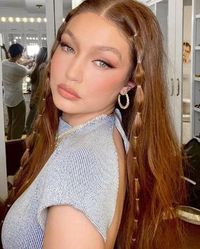 bubble braids, braids, hair inspo, summer hair trends, trendy hair 2023, easy hairstyles, gigi, gigi hadid, gigi hadid hair inspo, summer makeup, summer hair, simple makeup, gigi hadid makeup inspo, natural makeup, red hair, copper hair, long hair, hair ideas, hair inspo, red hair inspo, natural red, easy hairstyles,