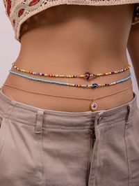 Beaded Contrast Color Multi-Colored Triple Layered Waist Chain Accessories MULTICOLOR-One_size