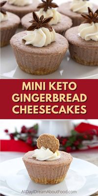 These little keto gingerbread cheesecakes are fun, easy, and a perfect last minute holiday dessert recipe. They're easy to make and have built-in portion control. And only 3 grams net carbs per serving!