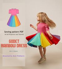 Godet rainbow Dress Sizes 1 to 16 Kids PDF Pattern A4 A0 Projector Tutorial Unleash your creativity with our Godet Rainbow Dress PDF sewing pattern, specially designed for girls in sizes 1 to 16. This vibrant and stylish dress features a playful rainbow design with godet inserts, perfect for any occasion. Our comprehensive pattern package includes files in A4, A0, and projector formats, ensuring you have the right tools for a seamless sewing experience. Additionally, a detailed step-by-step tuto