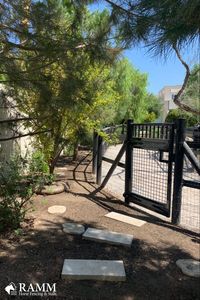 Thinking of adding a stylish gate to your fencing for your minis? Choose from many differnt custom powder-coated paint colors (black, gray, green, red, etc.) to for your property best! Pictured is a designer Tuscany door customized for a California customer 🤠🌴🐴 #rammprojects #tuscanystalls #horses #dreamranch #equestrianideas #rammfence