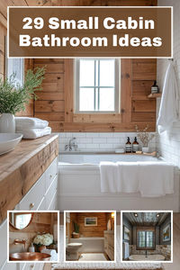 Bring rustic charm to your cabin bathroom with these 29 space-maximizing ideas! From compact vanities to vintage decor, transform your small bathroom into a cozy, stylish retreat. #SmallBathroom #CabinStyle #RusticCharm