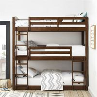 Sleep three in style and maximize vertical space with the fun and safe design of the Better Homes & Gardens Tristan Triple Bunk Bed. With a simple design that is durable and functional, the Tristan features a sturdy wood construction, clean lines and horizontal slats. A perfect option for young siblings sharing a room, and a brilliant solution for sleepovers or out-of-town guests, this bunk bed sleeps three in multiple configurations to accommodate the needs of any household. The customizable Tristan Triple Bunk Bed allows you to set it up to be a space-saving triple bunk bed, a bunk bed and a day bed, or three free standing twin size beds. The triple bunk bed features a mocha finish and separate built-in ladders that allow for easy, dependable access to the upper bunks without sacrificing