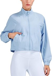 altiland Women's Athletic Running Yoga Gym Track Zip Up Cropped Jackets Long Sleeve Workout Shirts (Airy Blue, Medium) at Amazon Women’s Clothing store