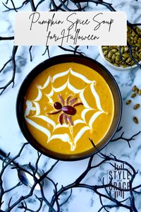 This delicious soup gets dressed up with a spider tangled up in its web, making it the perfect dinner for a cold Halloween night.