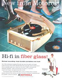 I'm Learning To Share!: Hi-Fi in Fiberglass! - The Motorola Calypso portable record player, 1957 print ad