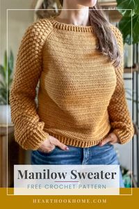 The Manilow sweater has such texture! Make the sleeves separately and attach to the double crochet body. This is a fun pattern for the confident beginner. Follow along with the free pattern, available XS to 2XL.