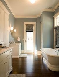 Bathroom- love the wall color...Winter Lake by Benjamin Moore