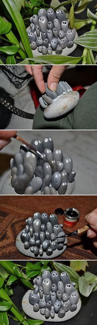 DIY Garden Trinkets • A round-up full of great ideas and tutorials! Including, from 'instructables', these cute and adorable 'garden things' made with rocks.