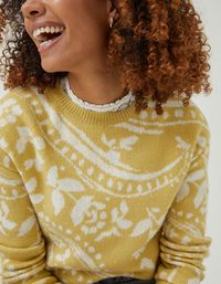 Yellow Jacquard Paisley Jumper, Knitwear | FatFace.com