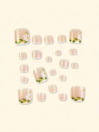 24pcs Short Oval Glossy Pink French Tip Press-On Toenails - Floral Accented Fake Nails For Women And Girls With Easy Application, Reusable, And Long-Lasting Wear For Spring And Summer Occasions,3D Fake Nails, Colored Nails, Detachable Wearable Nails, Suitable For Wearing At Festivals, Events, And Parties. | SHEIN USA