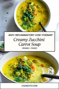 Here is a creamy, low-FODMAP, anti-inflammatory soup, rich in vegetables, gentle on digestion, and ready in 30 minutes. #lowfodmapvegetablesoup #lowfodmapsoup #creamyvegansoup #vegansoup #lowfodmaprecipes #guthealthysoup #guthealingsoup #guthealthyfood #digestionsupport