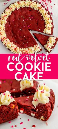 Make this EASY Red Velvet Cookie Cake from cake mix. This Valentine’s cookie cake is fast, easy and perfect for red velvet cake lovers.