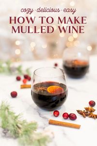 Try this easy mulled wine recipe to add some warm cheer to a chilly day! Cozy spices simmer with a red wine mixture to create the most delicious, fragrant mulled wine. Perfect for fall, winter, and beyond!