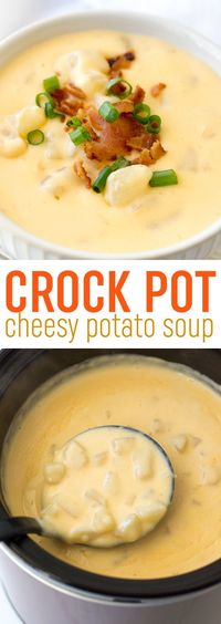 This easy crock pot cheesy potato soup recipe is the perfect family comfort food.