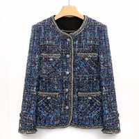 Discover the high-end socialite classic blue tweed jacket for women. Perfect for spring, autumn, and winter, this small, fragrant style jacket combines elegance with timeless fashion. Shop now for a sophisticated look!