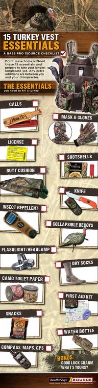 15 Turkey Vest Essentials (Checklist) // #BassProShops #1Source #Infographic #turkeyhunting