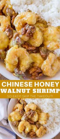 Honey Walnut Shrimp made just like your favorite takeout restaurant with the sweet honey sauce, whole walnuts and crispy fried shrimp! #chineserecipes #shrimp #shrimprecipes