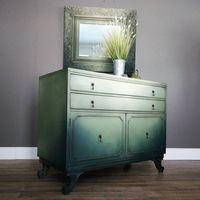 *SOLD* This smaller buffet has such a great fade on it that I just can't seem to capture in the photos. It's base color is a lemony green with soft buttery yellow cascading from top to front and moody blue creeping up from the feet. It measures 20x43, 34" tall, $365. Mirror is painted with the same colors and measures 30x34, $115. Available tomorrow at MV! -Tara #modernvintage #vintagefurniture #ombre #yellow #green #blue #modern #vintage #hartvilleohio